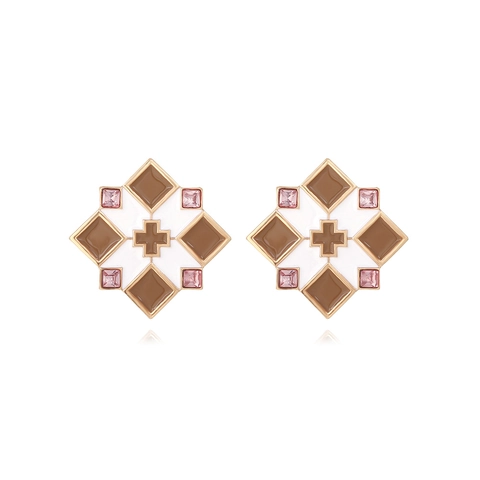 Geometrische Vierkante Oorknopjes Zinklegering Emaille Geruit Kruispatroon Retro Vintage Stijl Voor Dames Elegante Sieraden