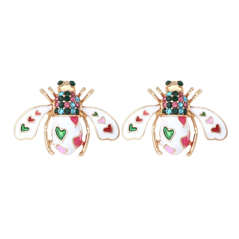 Vintage Bee Stud Earrings Alloy Colorful Rhinestone Enamel Insect Heart Design Fashion Jewelry For Women