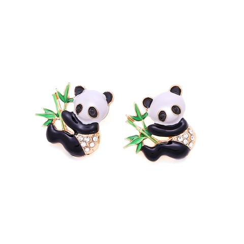 Panda Bambus Ohrringe Legierung Emaille Strass Süß Cartoon Tier Stecker Für Frauen