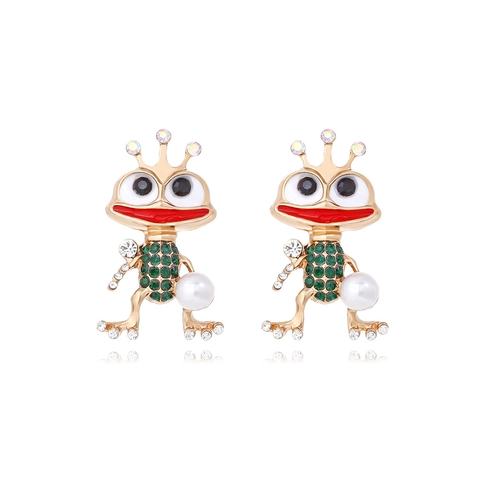 Süße Froschkönig Ohrstecker Legierung Grüne Strass Emaille Cartoon Tier Schmuck Mit Kunstperle Mode Für Damen