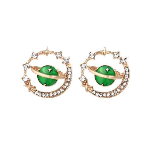 Alloy Rhinestone Enamel Planet Stud Earrings For Women Galaxy Universe Starry Sky Celestial Theme Fashion Jewelry