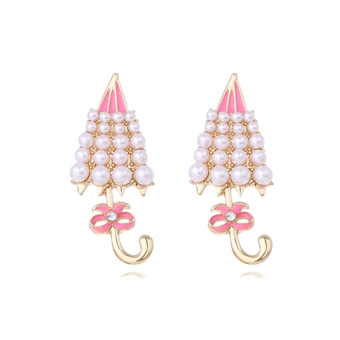 Orecchini A Lobo Ad Ombrello Carini Lega Di Zinco Perla Artificial Sintetica Smalto Fiocco Gioielli Di Moda Creativi Per Donna