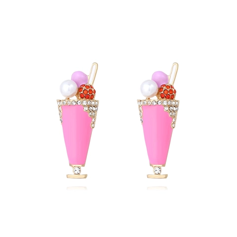 Orecchini Pendenti Bicchiere Milkshake Lega Zinco Smalto Strass Perla Artificial Gelato Sundae Gioielli Moda Donna