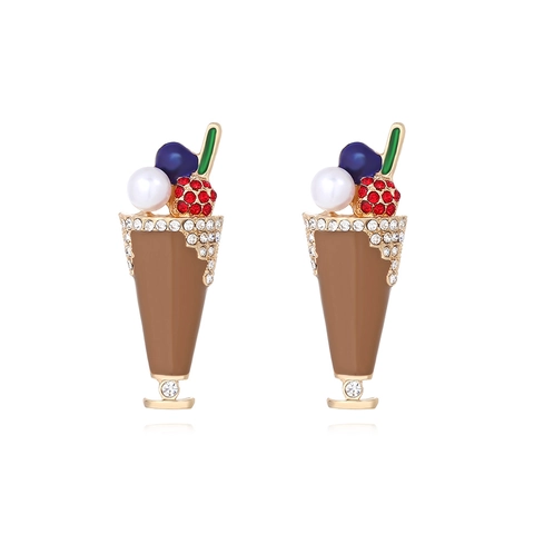 Orecchini Pendenti Bicchiere Milkshake Lega Zinco Smalto Strass Perla Artificial Gelato Sundae Gioielli Moda Donna