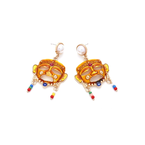 Pendientes De Máscara Tribal Vintage Para Mujer Aleación Esmalte Borla De Cuentas Coloridas Joyería Étnica Bohemia Perla Artificial