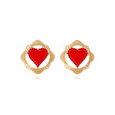 Vintage Heart Stud Earrings Alloy Rhinestone Enamel Hollow Geometric With Stainless Steel Earring Post For Women