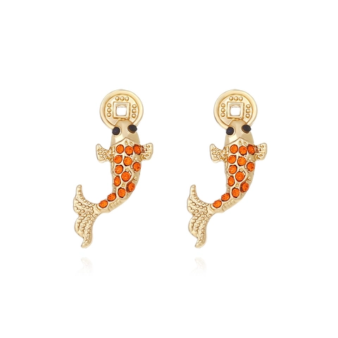 Orecchini A Lobo Carpa Koi Lega Di Zinco Strass Arancioni Stile Cinese Moneta Portafortuna Gioielli Retro Per Donna
