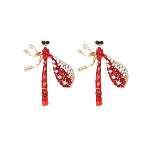 Alloy Rhinestone Dragonfly Stud Earrings Enamel Insect Colorful Diamond Ear Jewelry For Women Party Wedding Gift