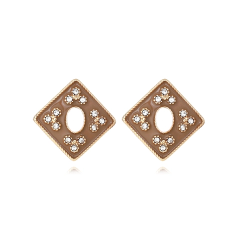 Boucles D Oreilles Géométriques En Forme De Losange Émail Alliage Strass Style Vintage Rétro Bijoux Élégants Pour Femmes