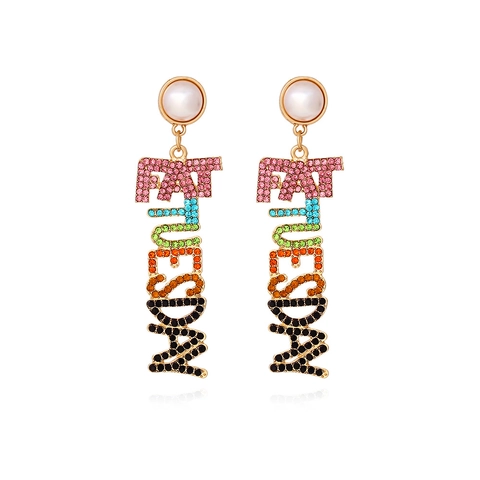 Orecchini Pendenti Lettere Fat Tuesday Con Strass Künstliche Perle Sintetiche E Perno In Acciaio Inossidabile