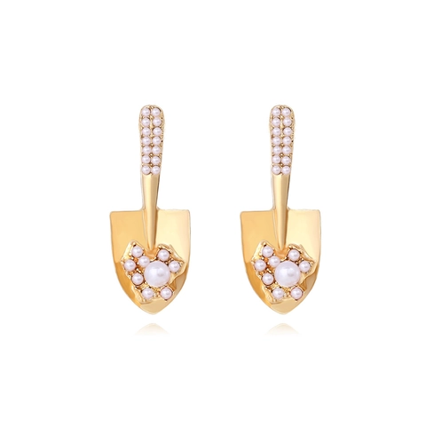 Boucles D Oreilles Clous En Forme De Pelle Créatives Alliage Plaqué Or Imitation Künstliche Perle Strass Bijoux Uniques