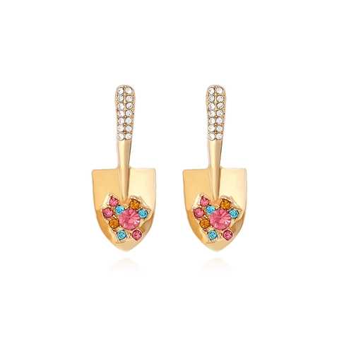 Boucles D Oreilles Clous En Forme De Pelle Créatives Alliage Plaqué Or Imitation Künstliche Perle Strass Bijoux Uniques