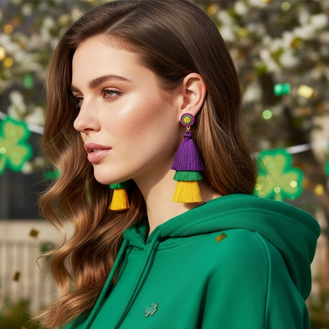 Tiered Tassel Earrings With Stainless Steel Earring Post Alloy Seed Beads Bohemian St Patricks Day Long Drop For Women