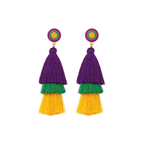 Tiered Tassel Earrings With Stainless Steel Earring Post Alloy Seed Beads Bohemian St Patricks Day Long Drop For Women