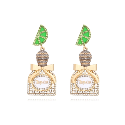 Orecchini Pendenti Bottiglia Tequila Lega Rhinestone Scintillante Fetta Lime Smalto Gioielli Da Festa Per Donna Moda Novità