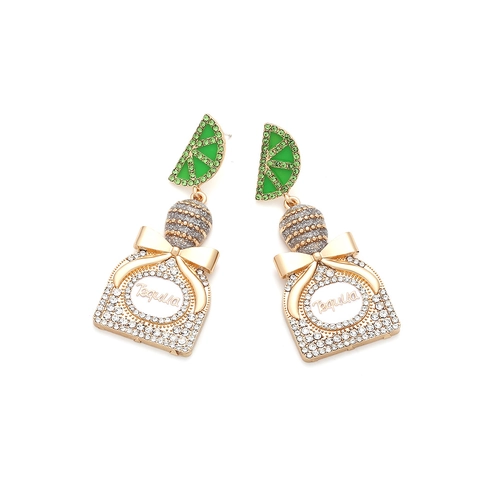 Orecchini Pendenti Bottiglia Tequila Lega Rhinestone Scintillante Fetta Lime Smalto Gioielli Da Festa Per Donna Moda Novità