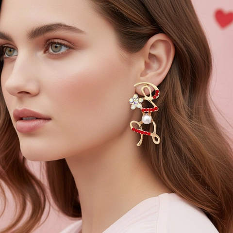 Orecchini Pendenti Lettera Love Lega Strass Con Perno In Acciaio Inossidabile Perla Artificial Elegante San Valentino Donne