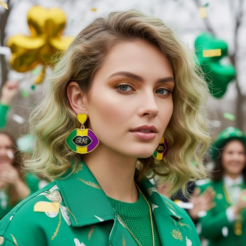 Orecchini Pendenti Labbra Mardi Gras Con Perno In Acciaio Inossidabile Lega Zinco Smalto Cuore Strisce Festival