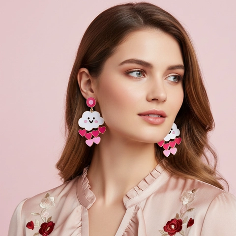Süße Wolke Smiley Herz Tropfen Ohrringe Legierung Emaille Cartoon Anhänger Mit Edelstahl Ohrstecker Für Damen