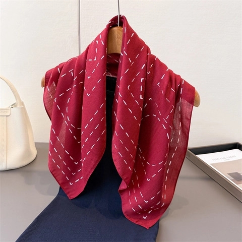 Foulard Carré À Motif Géométrique En Polyester Sensation Coton Lin Bandana Mode Châle Pour Femmes