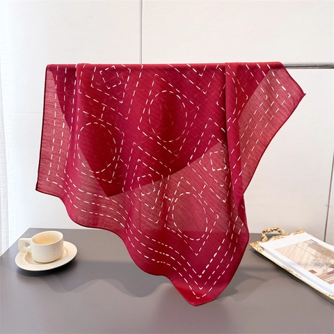 Foulard Carré À Motif Géométrique En Polyester Sensation Coton Lin Bandana Mode Châle Pour Femmes