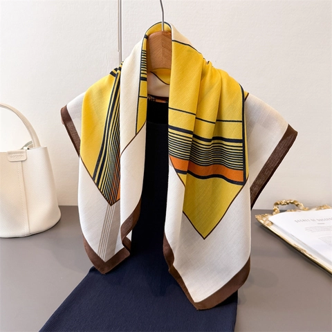 Foulard Quadrato A Blocchi Di Colore Geometrico Donna Poliestere Effetto Raso Motivo A Spina Di Pesce Moda Bandana Collo