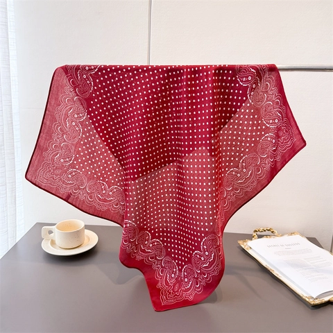 Vintage Polka Dot En Paisley Print Vierkante Sjaal Satijnzacht Polyester Nek Bandana Voor Dames Elegante Hoofddoek