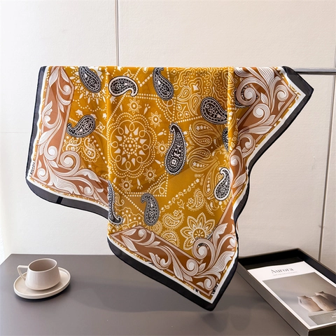 Foulard Carré Imprimé Paisley Satiné Aspect Satin Bandana Cou Tête Rétro Élégant Bohème Accessoire Mode Pour Femmes