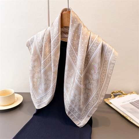 Women Elegant Satin Square Scarf Vintage Floral Paisley Polka Dot Print Headscarf Handbag Accessory Fashion Wrap Bandana