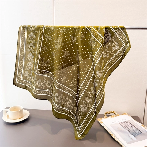 Women Elegant Satin Square Scarf Vintage Floral Paisley Polka Dot Print Headscarf Handbag Accessory Fashion Wrap Bandana