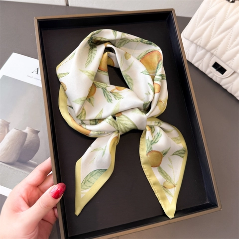 Fruit Print Double Layer Narrow Scarf Polyester Satin Skinny Twilly Ribbon For Bag Handle Neck Hair Wrap Accessory