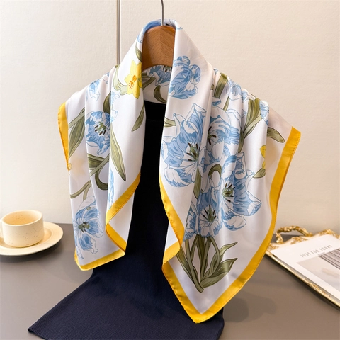 Floral Printed Square Scarf Imitation Satin Satin Bandana Elegant Versatile Headscarf Shawl For Women
