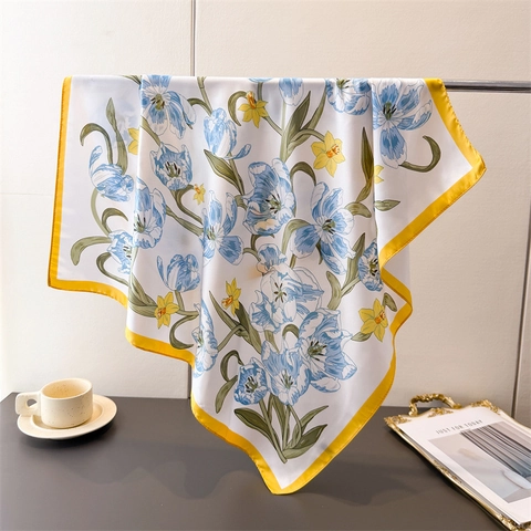 Floral Printed Square Scarf Imitation Satin Satin Bandana Elegant Versatile Headscarf Shawl For Women