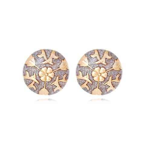 Vintage Round Stud Earrings Zinc Alloy Floral Relief Enamel Drip Oil Geometric Court Style Jewelry For Women Elegant Retro Accessory