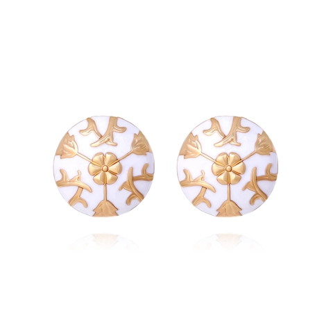 Vintage Round Stud Earrings Zinc Alloy Floral Relief Enamel Drip Oil Geometric Court Style Jewelry For Women Elegant Retro Accessory