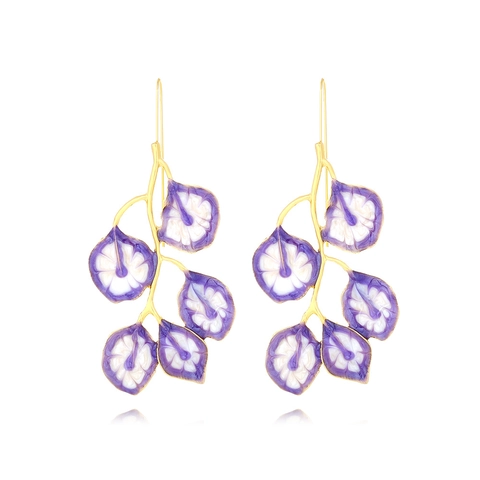 Retro Lange Blatt Hängerohrringe Lila Farbverlauf Emaille Zinklegierung Zweig Haken Schmuck Damen