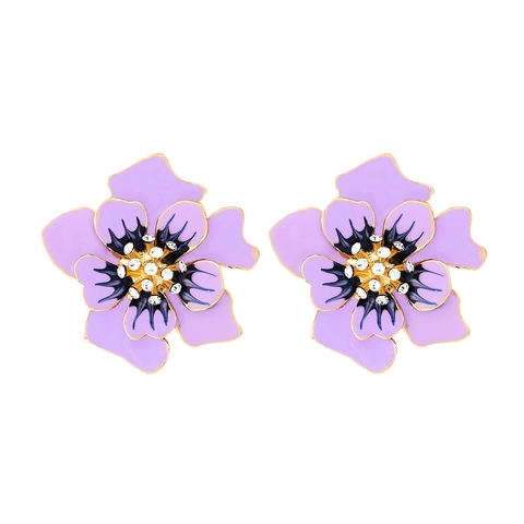 Orecchini A Fiore Per Donne Lega Di Zinco Smalto Oversize Esagerato Floreale 3D Strass Intarsiato Gioielli Primavera