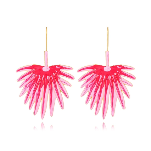Oversized Fan Leaf Drop Hook Earrings For Women Colorful Enamel Zinc Alloy Drip Oil Tropical Palm Style Jewelry