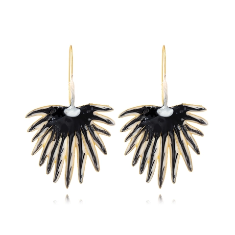 Oversized Fan Leaf Drop Hook Earrings For Women Colorful Enamel Zinc Alloy Drip Oil Tropical Palm Style Jewelry