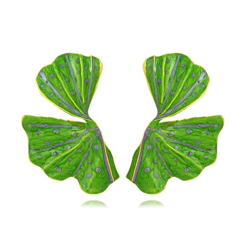 Alloy Emaille Ginkgo Blatt Ohrhänger Übertriebenes Florales Design Künstlerischer Statement Schmuck Für Frauen Grün Lila