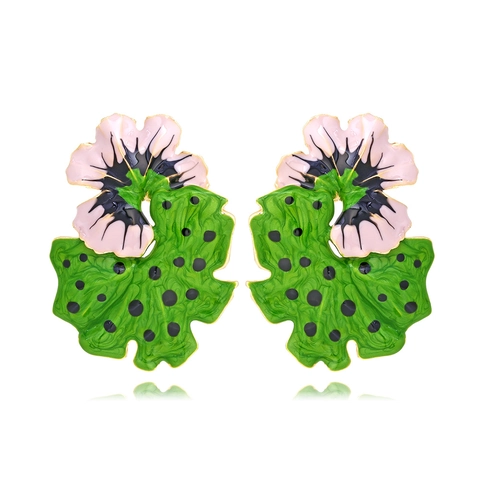 Enamel Flower Leaf Statement Earrings For Women Zinc Alloy Polka Dot Retro Colorful Exaggerated Fashion Jewelry