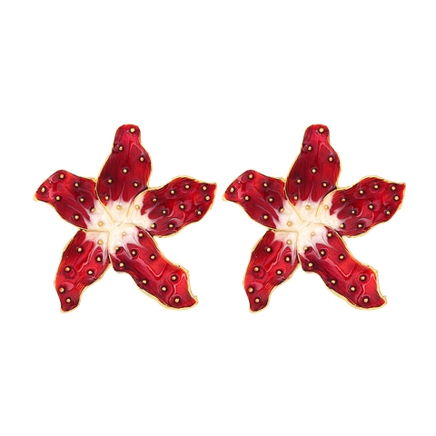 Bloem Zeester Oorknopjes Zinklegering Emaille Polka Dot Roze Rood Goud Rand Mode Trendy Sieraden Vrouwen