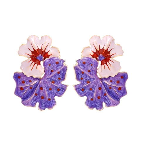 Enamel Flower Leaf Statement Earrings For Women Zinc Alloy Polka Dot Retro Colorful Exaggerated Fashion Jewelry