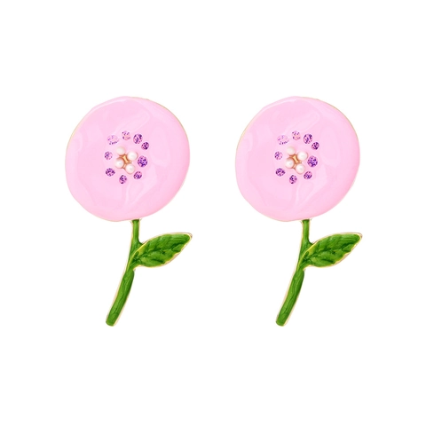 Orecchini A Fiori Lega Smalto Girasole Foglia Pastorale Fresco Stile Dolce Imitazione Perla Artificial Gioielli Donne