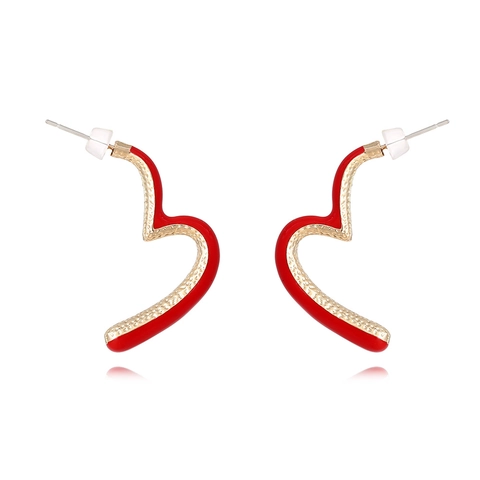 Abstract Heart Stud Earrings Zinc Alloy Enamel Oil Dripping Pink Red Retro Fashion Contrast Color Jewelry For Women