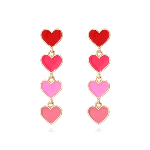 Gradient Pink Heart Dangle Earrings Multi Layered Enamel Heart Drop Earrings Stainless Steel Earring Post Valentine Gift