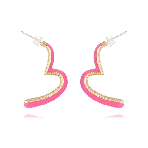 Abstract Heart Stud Earrings Zinc Alloy Enamel Oil Dripping Pink Red Retro Fashion Contrast Color Jewelry For Women