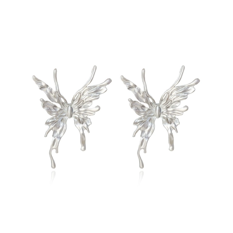 Boucles D'oreilles Papillon En Métal Liquide Alliage Abstrait Style Lave Bijoux Minimalistes Pour Femmes Couleur Argent