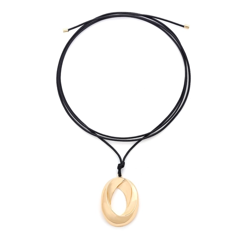 Collana Con Pendente Ovale Intrecciato Minimalista Lega Con Corda Cerata Gioielli Geometrici Vintage Accessorio Moda Donna