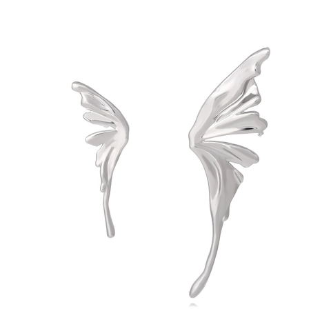 Pendientes De Alas De Mariposa Asimétricos Estilo Metal Líquido Aleación Tono Plateado Joyería De Vanguardia